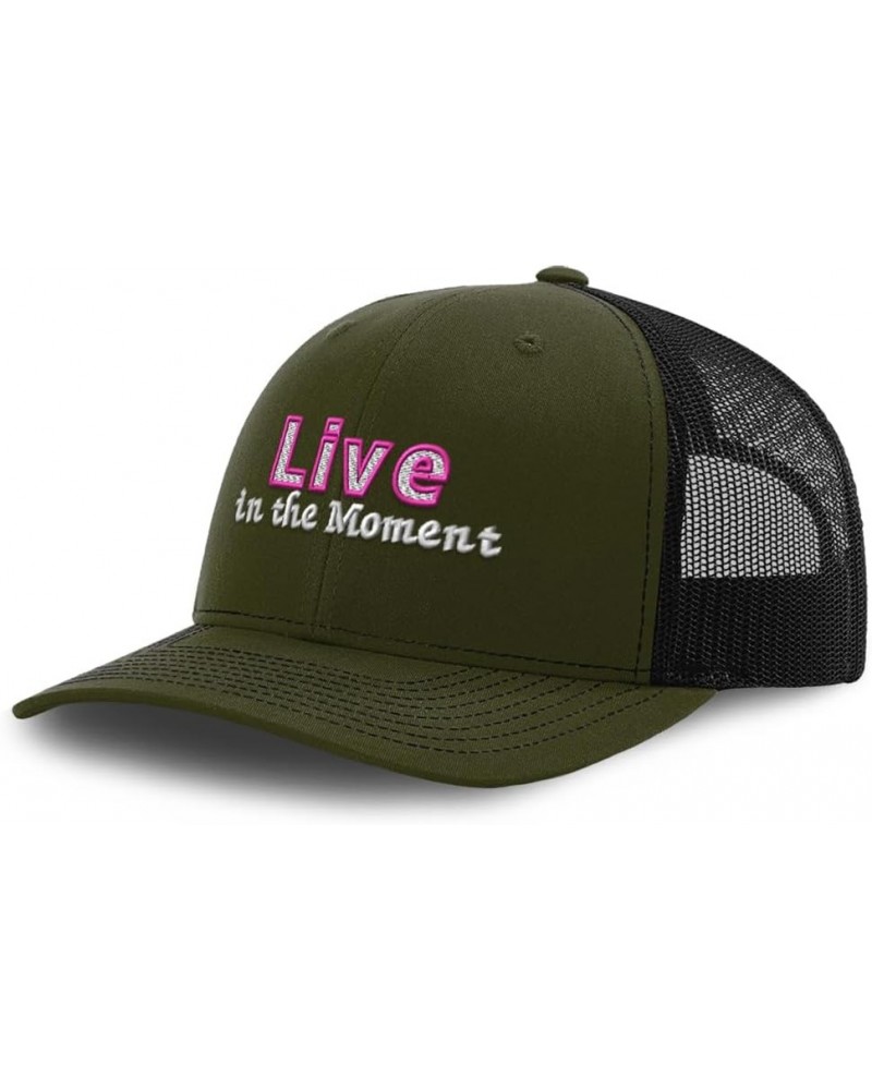 Trucker Hat Baseball Cap Live in The Moment Cotton Dad Hats for Men & Women Loden Black $16.79 Baseball Caps