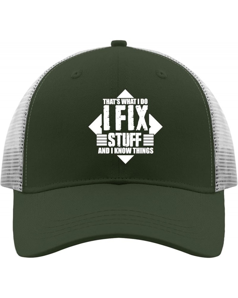 Thats What I Do I Fix Stuff and I Know Things Trucker Hat Custom Baseball Cap Apricot Trucker Hats Women Gifts for Army Green...