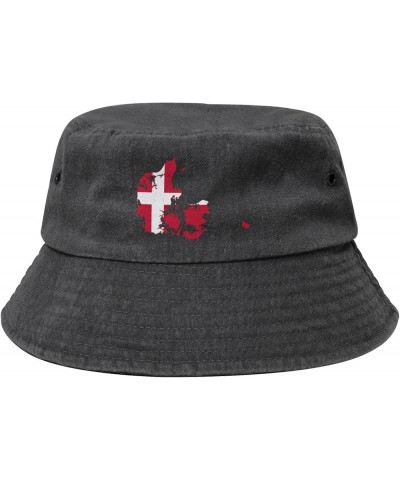 Flag Map of Denmark Bucket Hat for Women Men Summer Travel Sun Hat Outdoor Cap Funny Bucket Hats Black $13.48 Bucket Hats