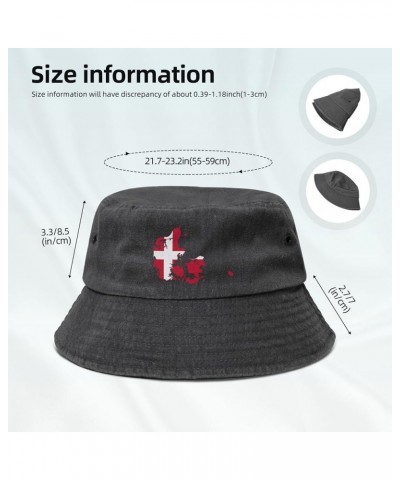 Flag Map of Denmark Bucket Hat for Women Men Summer Travel Sun Hat Outdoor Cap Funny Bucket Hats Black $13.48 Bucket Hats