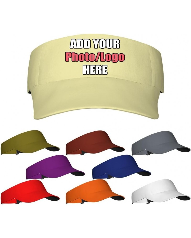 Custom Visor Hat for Men Women, Personalized Adjustable Visor Cap with Your Own Photo Name Logo Palegoldenrod $10.79 Visors