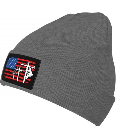 American Flag Lineman Beanie Hats Soft Stretch Beanie Cap Winter Warm Man Womens Knitted Cap Deep Heather $14.37 Skullies & B...