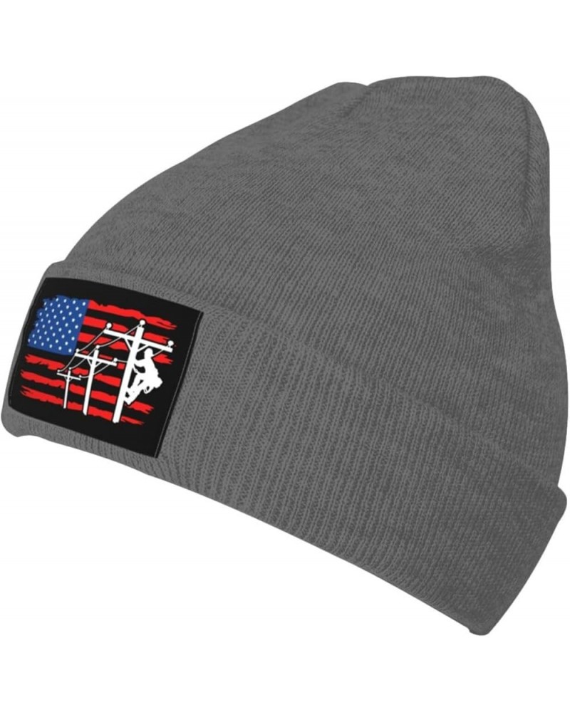 American Flag Lineman Beanie Hats Soft Stretch Beanie Cap Winter Warm Man Womens Knitted Cap Deep Heather $14.37 Skullies & B...