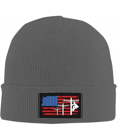 American Flag Lineman Beanie Hats Soft Stretch Beanie Cap Winter Warm Man Womens Knitted Cap Deep Heather $14.37 Skullies & B...