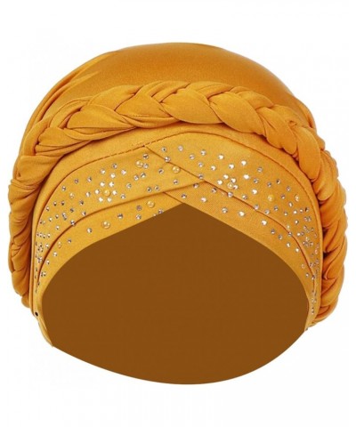 African Turban Glitter Headwrap Crystal Hats Chemo Caps Elastic Headwear Hair Loss Head Cover for Women Yellow $8.20 Rain Hats