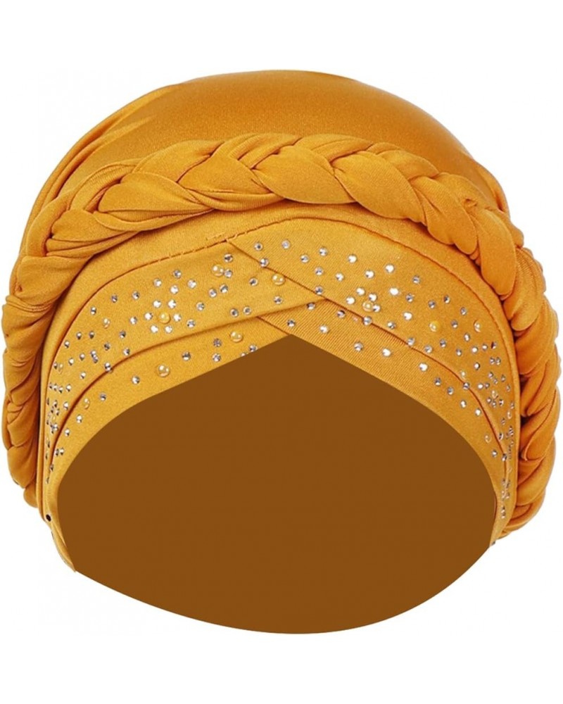 African Turban Glitter Headwrap Crystal Hats Chemo Caps Elastic Headwear Hair Loss Head Cover for Women Yellow $8.20 Rain Hats