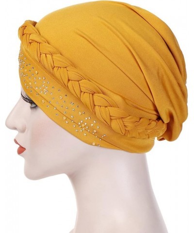 African Turban Glitter Headwrap Crystal Hats Chemo Caps Elastic Headwear Hair Loss Head Cover for Women Yellow $8.20 Rain Hats