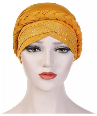 African Turban Glitter Headwrap Crystal Hats Chemo Caps Elastic Headwear Hair Loss Head Cover for Women Yellow $8.20 Rain Hats