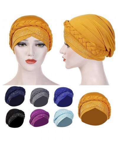 African Turban Glitter Headwrap Crystal Hats Chemo Caps Elastic Headwear Hair Loss Head Cover for Women Yellow $8.20 Rain Hats