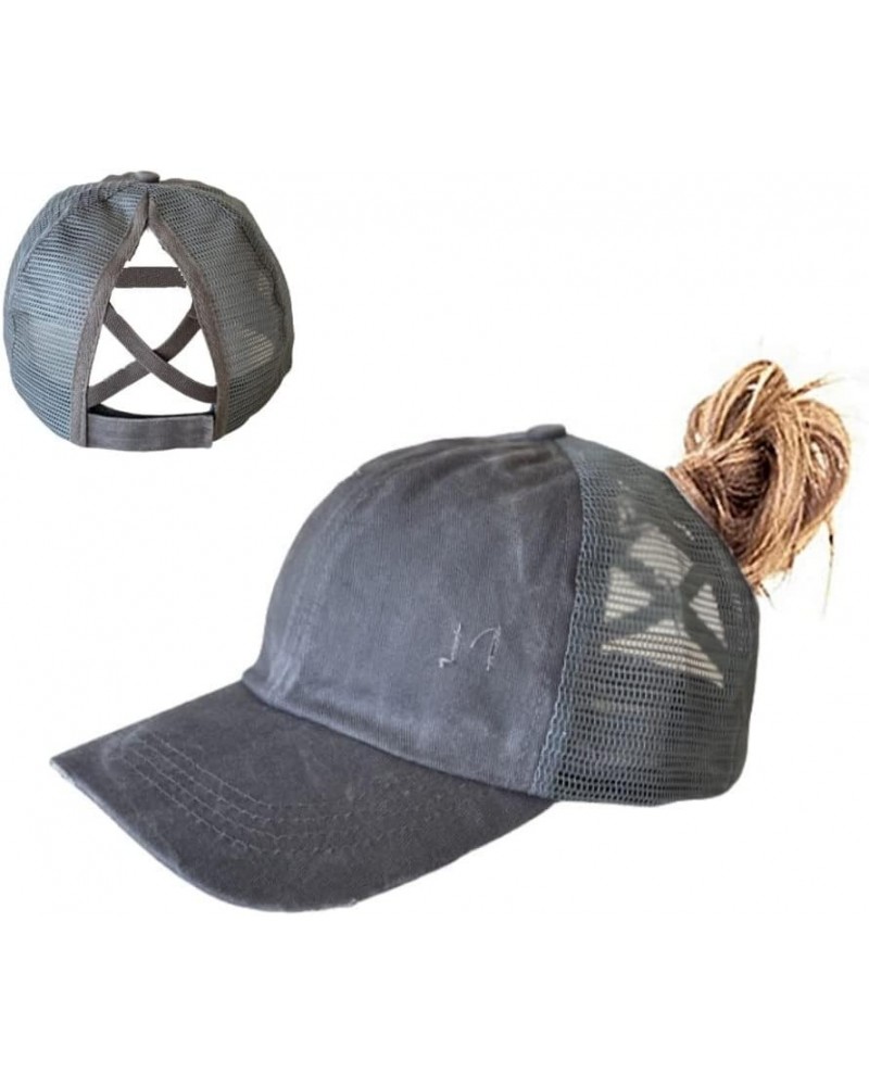 Criss Cross Ponytail Hat Washed Distressed Mesh Womens Baseball Cap Dad Hat Ponytail Hat for Women Dtm-grey $9.71 Baseball Caps