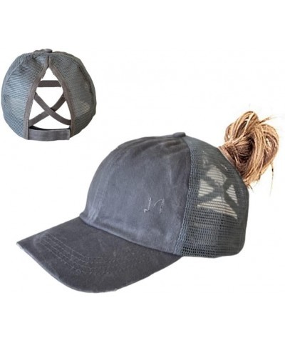 Criss Cross Ponytail Hat Washed Distressed Mesh Womens Baseball Cap Dad Hat Ponytail Hat for Women Dtm-grey $9.71 Baseball Caps