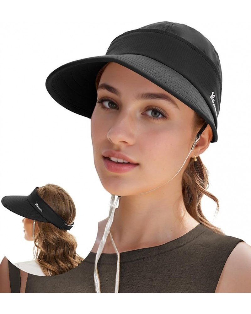 Sun Hat 2 in 1 Visors for Women UPF 50+ Wide Brim Summer Beach Hats for Women Packable Safari Hiking Hat Fishing Black $9.03 ...