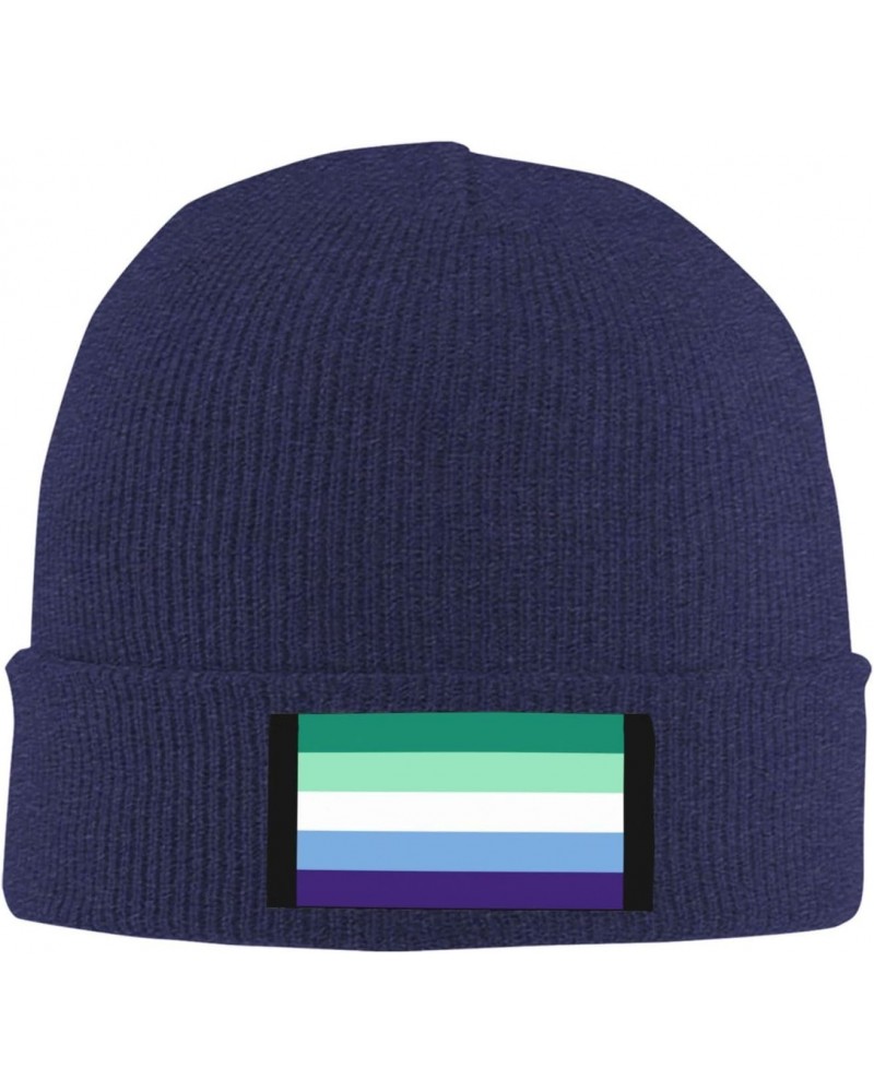 Mlm Pride Flag Cozy Knitted Beanie Hat - Stylish Winter Headwear Acrylic Ideal for All Ages Navy Blue $12.44 Skullies & Beanies