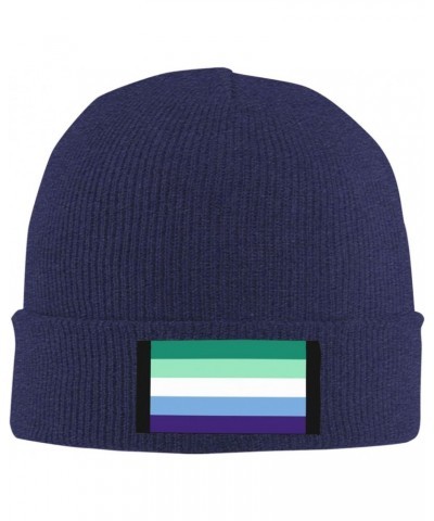 Mlm Pride Flag Cozy Knitted Beanie Hat - Stylish Winter Headwear Acrylic Ideal for All Ages Navy Blue $12.44 Skullies & Beanies