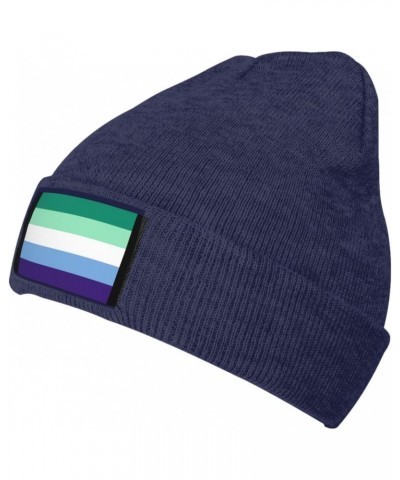 Mlm Pride Flag Cozy Knitted Beanie Hat - Stylish Winter Headwear Acrylic Ideal for All Ages Navy Blue $12.44 Skullies & Beanies