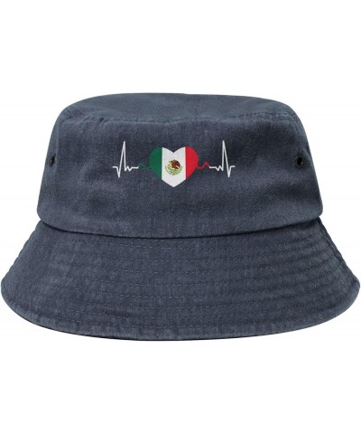 Mexico Flag Heartbeat Bucket Hats Summer Fisherman Cap Demin Hat for Women Men Navy Blue $19.74 Bucket Hats