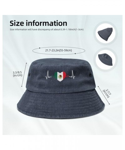 Mexico Flag Heartbeat Bucket Hats Summer Fisherman Cap Demin Hat for Women Men Navy Blue $19.74 Bucket Hats