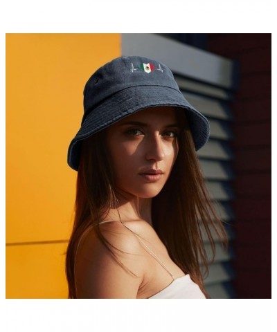 Mexico Flag Heartbeat Bucket Hats Summer Fisherman Cap Demin Hat for Women Men Navy Blue $19.74 Bucket Hats