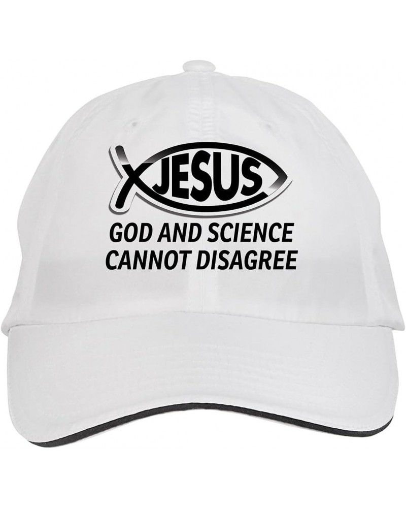 GOD and Science Cannot Disagree Christian Jesus Fish Hat Adjustable Cap, DesH57 White $12.12 Baseball Caps