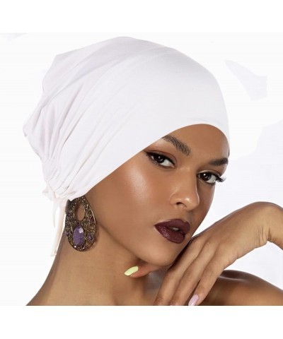 Women Turban Non-Slip Hijab Undercap Tie Back Hijab Cap Stretchy Comfortable Head Covering Scarf White $6.60 Skullies & Beanies