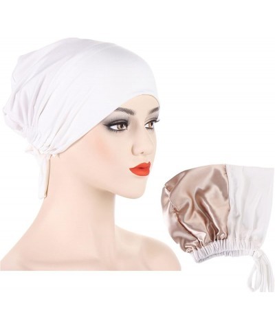 Women Turban Non-Slip Hijab Undercap Tie Back Hijab Cap Stretchy Comfortable Head Covering Scarf White $6.60 Skullies & Beanies