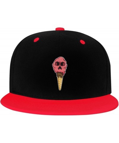 Skull Ice Cream Snapback Hat for Men Women Baseball Cap Trucker Flat Bill Hats Dad Caps Red $12.12 Baseball Caps