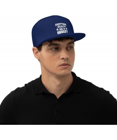 Everything Hurts and Im Hungry Hats Funny Bill Visor Hat Flat Brim High Top Baseball Cap Black Navy Blue $11.40 Baseball Caps