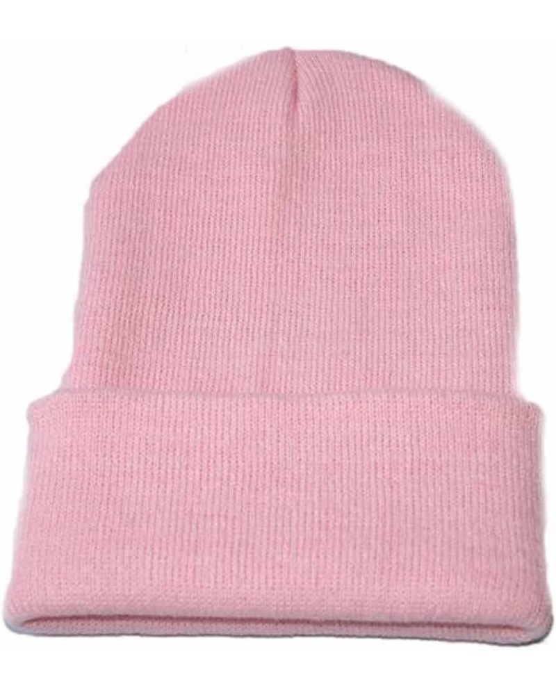 Women Men Stretchy Cuffed Winter Hat Warm Solid Color Knit Hats Soft Breathable Cozy Stretchy Streetwear Hat Pink $6.03 Skull...