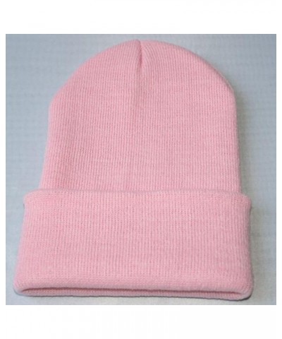 Women Men Stretchy Cuffed Winter Hat Warm Solid Color Knit Hats Soft Breathable Cozy Stretchy Streetwear Hat Pink $6.03 Skull...