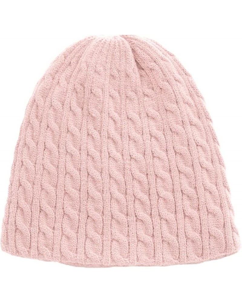 Women Warm Solid Twist Knit Crochet Pile Pile Hat Pullover Cap Snow Hat for Men Pink-b $12.18 Skullies & Beanies