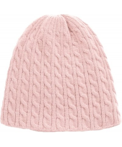 Women Warm Solid Twist Knit Crochet Pile Pile Hat Pullover Cap Snow Hat for Men Pink-b $12.18 Skullies & Beanies