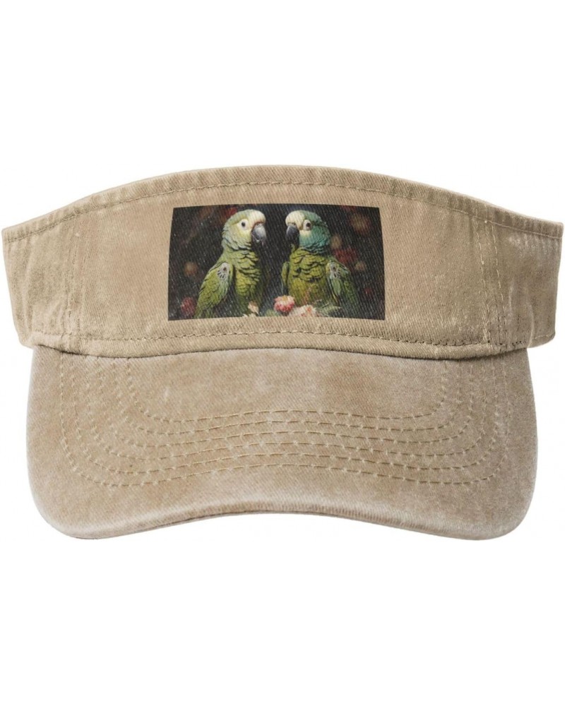 Couple Parrots Olive Print Ladies' Washed Denim Open-Top Hat for Outdoor Decorations and Daily Use $13.72 Sun Hats