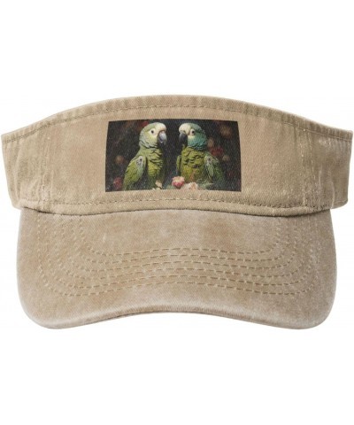 Couple Parrots Olive Print Ladies' Washed Denim Open-Top Hat for Outdoor Decorations and Daily Use $13.72 Sun Hats