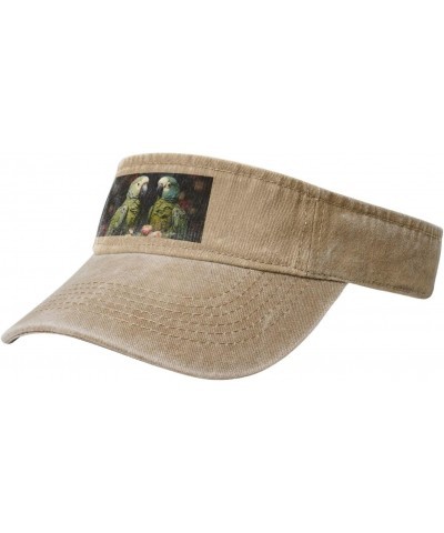 Couple Parrots Olive Print Ladies' Washed Denim Open-Top Hat for Outdoor Decorations and Daily Use $13.72 Sun Hats