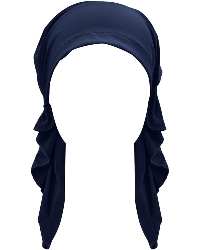 Women Pre Tied Turban African Muslim Stretchy Solid Head Wraps Hair Wraps Cancer Slip On Headwear Fashion Navy $6.72 Skullies...