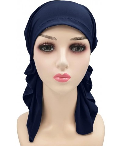 Women Pre Tied Turban African Muslim Stretchy Solid Head Wraps Hair Wraps Cancer Slip On Headwear Fashion Navy $6.72 Skullies...