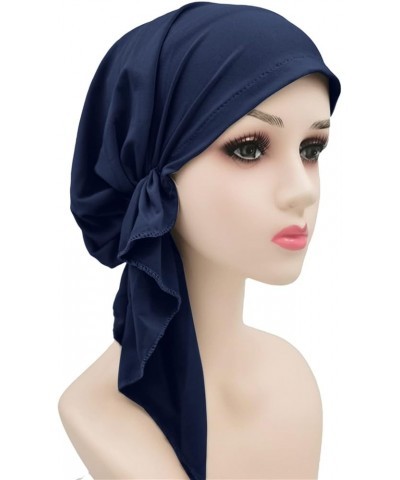 Women Pre Tied Turban African Muslim Stretchy Solid Head Wraps Hair Wraps Cancer Slip On Headwear Fashion Navy $6.72 Skullies...