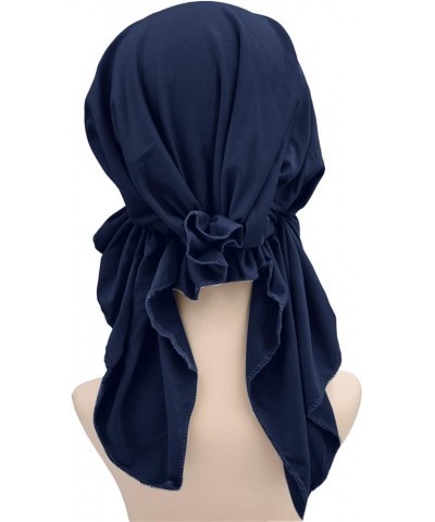 Women Pre Tied Turban African Muslim Stretchy Solid Head Wraps Hair Wraps Cancer Slip On Headwear Fashion Navy $6.72 Skullies...