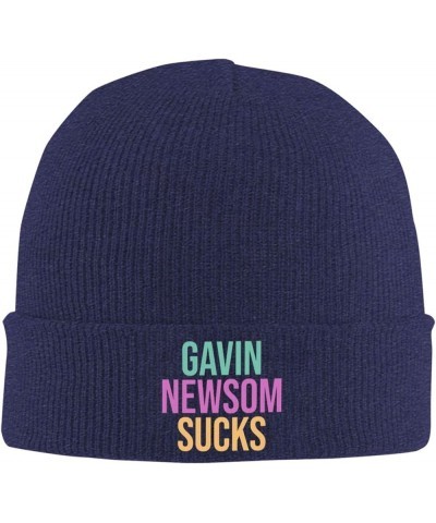 Newsom Sucks Beanie Hat for Men Women Warm Winter Knit Ski Hats Slouchy Knit Skull Caps Black Navy Blue $11.95 Skullies & Bea...