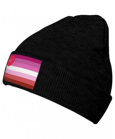 Lipstick Lesbian Pride Flag LGBTQ Knit Hat Cap Winter Warm Soft Stretch Beanie Hat for Men Women1951 Black $13.43 Skullies & ...