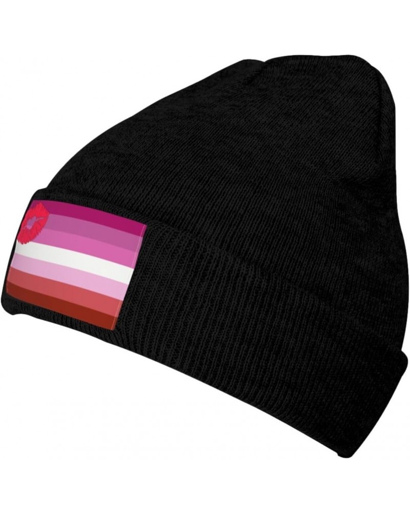 Lipstick Lesbian Pride Flag LGBTQ Knit Hat Cap Winter Warm Soft Stretch Beanie Hat for Men Women1951 Black $13.43 Skullies & ...