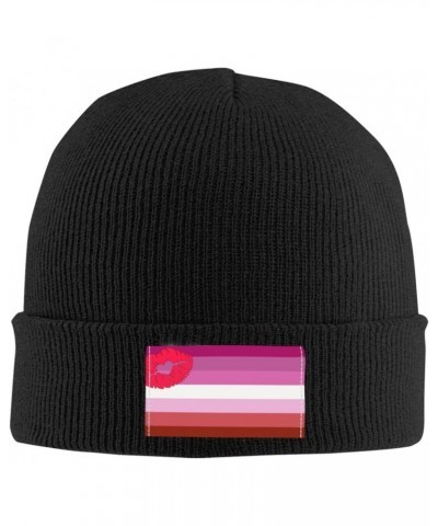 Lipstick Lesbian Pride Flag LGBTQ Knit Hat Cap Winter Warm Soft Stretch Beanie Hat for Men Women1951 Black $13.43 Skullies & ...