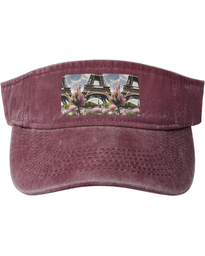 Flower Paris Eiffel Tower Print Stylish Denim Open-Top Sun Hat for Everyday Wear and Sports, One Size-Large $10.50 Sun Hats