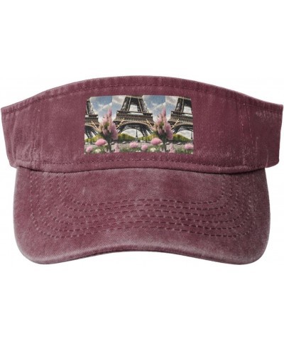 Flower Paris Eiffel Tower Print Stylish Denim Open-Top Sun Hat for Everyday Wear and Sports, One Size-Large $10.50 Sun Hats