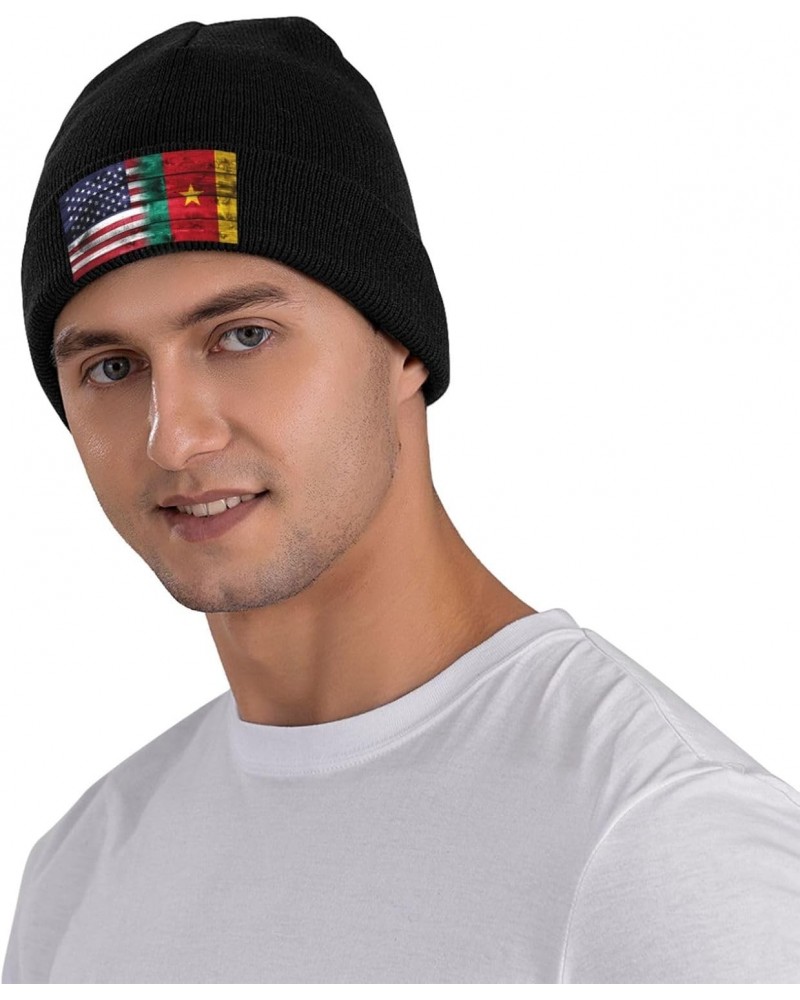 Us Cameroon America Flag Fashionable Knitted Hats Cozy Elegance for Men Women3 Black $10.55 Skullies & Beanies