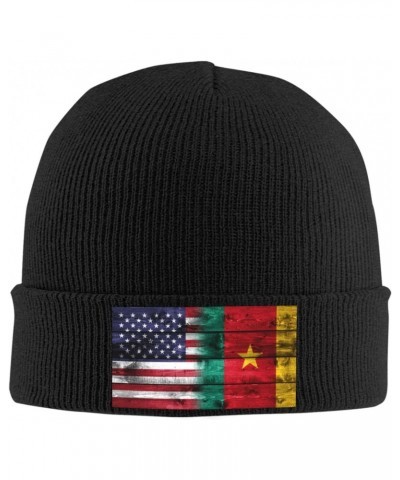 Us Cameroon America Flag Fashionable Knitted Hats Cozy Elegance for Men Women3 Black $10.55 Skullies & Beanies