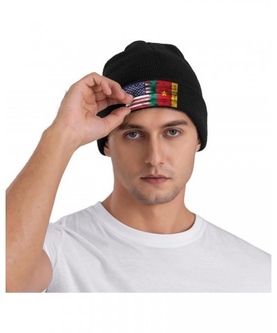 Us Cameroon America Flag Fashionable Knitted Hats Cozy Elegance for Men Women3 Black $10.55 Skullies & Beanies