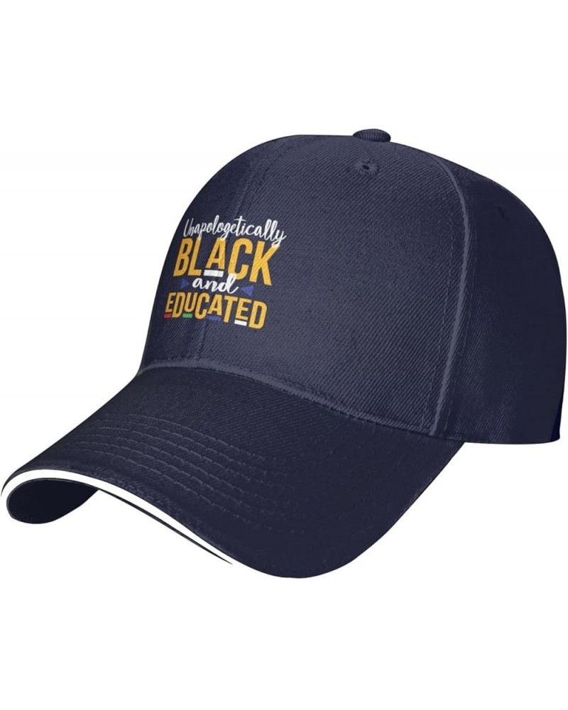 Black and Educated Men Womens Sandwich Hat Classic Adjustable Trucker Hat Dad Hat Black Navy Blue $16.46 Baseball Caps