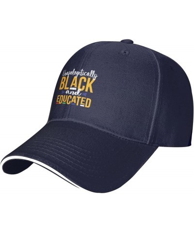 Black and Educated Men Womens Sandwich Hat Classic Adjustable Trucker Hat Dad Hat Black Navy Blue $16.46 Baseball Caps