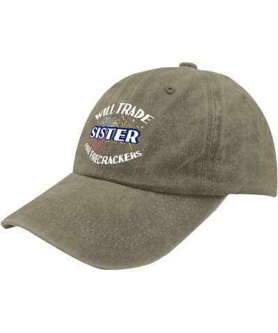 Will Trade Sister for Firecrackers Mens hat Vintage Cotton Washed Baseball Caps Adjustable Dad Hat Pigment Khaki $10.79 Baseb...